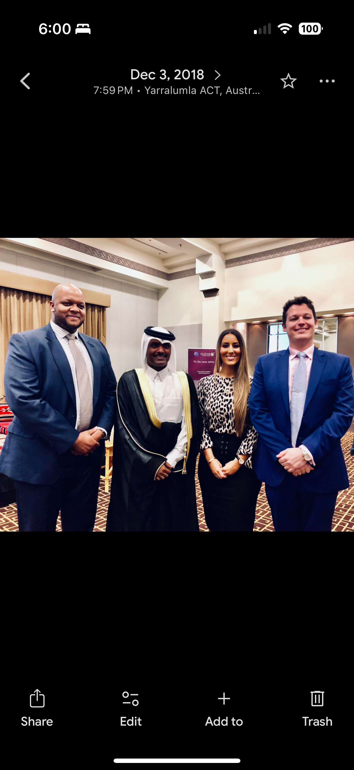Phillip Rowell with colleagues at a Qatar Airways event in Yarralumla, Australia